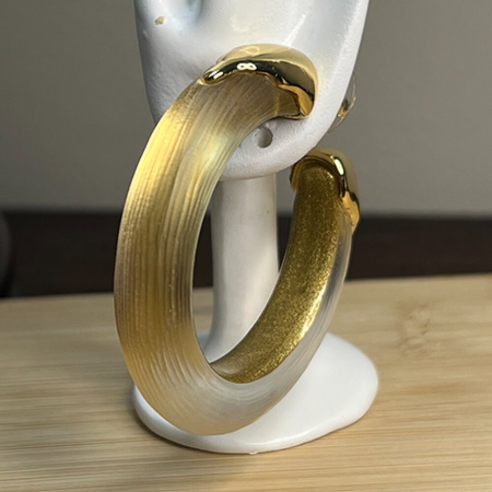 Alexis Bittar Luminous Gold Lucite Molten Hoop Earrings NWOT